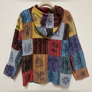 Rising International Multicolor Patchwork 100% Cotton Pullover Hoodie Size S